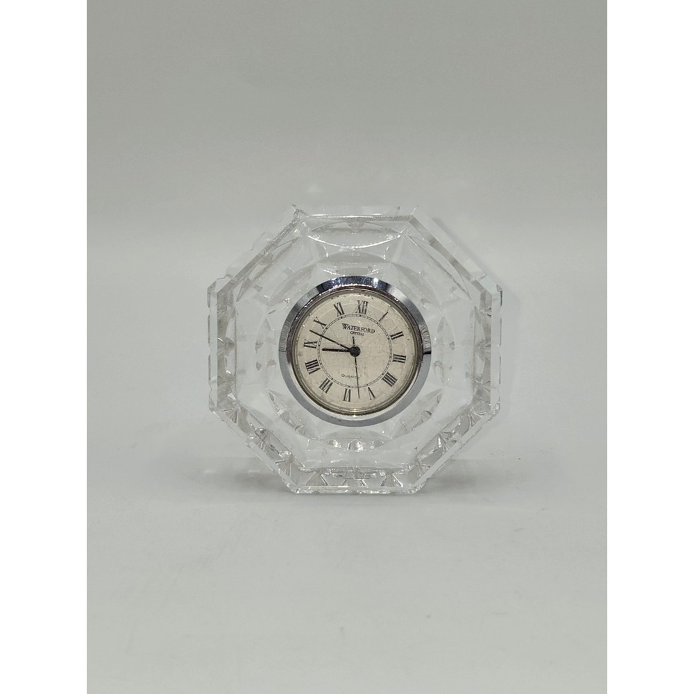 Waterford Crystal Desk Clock Quartz Octagonal Cut Crystal Paperweight Clock